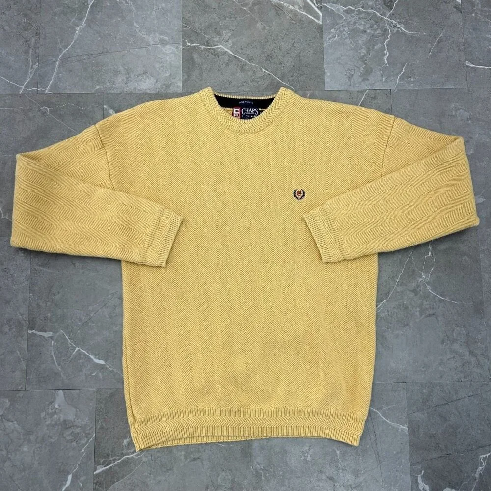 Vintage Chaps Knit Sweater Mens Large Ralph Lauren Hand Framed Harringbone‎ Crew